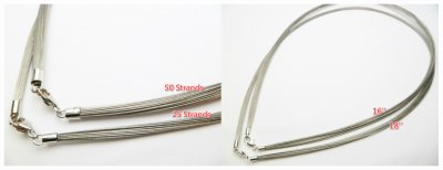 16"- 25 Strands Matte Sliver Claps Stainless Steel Cable w/ 925